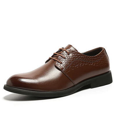 

COSO Business casual shoes breathable lace male shoes round head British low to help dress shoes crocodile pattern business casual shoes C801 brown 41 yards