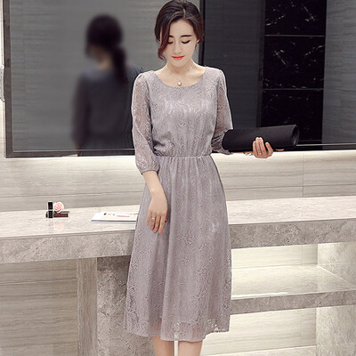 

Silk Chester 2017 Autumn Women&39s Sleeve Long Sleeve Korean Lace Lace Dress With Belt S71R0522A11S Gray