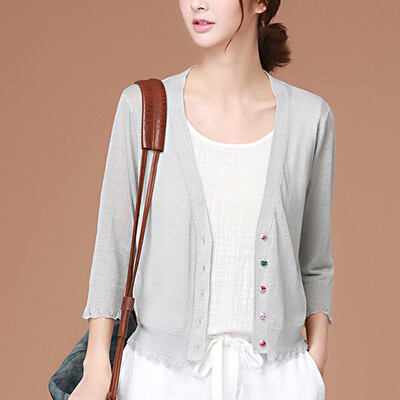 

CITYPLUS Arts Fan Sen Отдел рукава короткая куртка отдыха за пределами принять небольшой шаль свитер кардиган женщин CWYC171159 светло-серый L