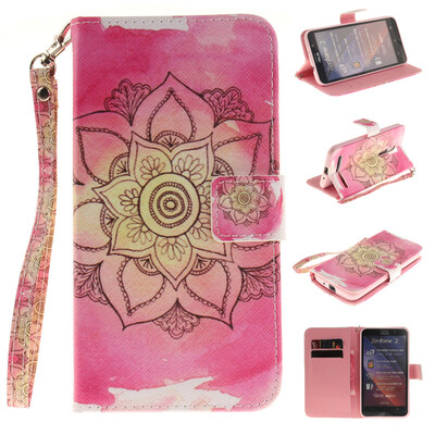 

Pink flower Design PU Leather Flip Cover Wallet Card Holder Case for ASUS ZenFone 2 ZE551ML