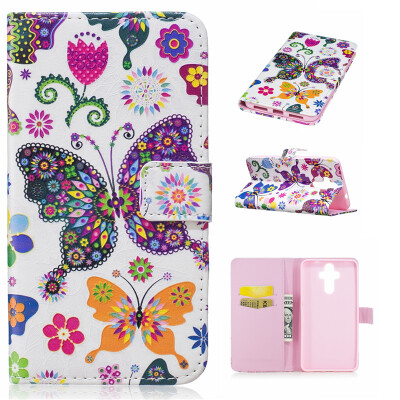 

Colorful Butterfly Design PU Leather Flip Cover Wallet Card Holder Case for HUAWEI Mate 9