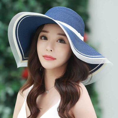 

Jingdong Supermarket] Siggi SI89327 hat female summer Korean version of the tide out of the straw hat big along the sun hat folding sun hat holiday beach hat navy blue 57CM