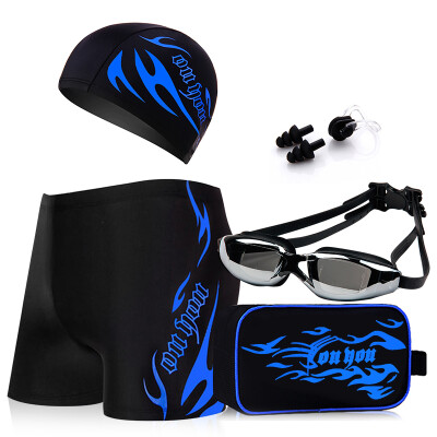 

You swim trunks men's suits all-around swimsuit myopia goggles swimming cap five pieces of flame set Z25102 black blue fire L code 500 degrees myopia