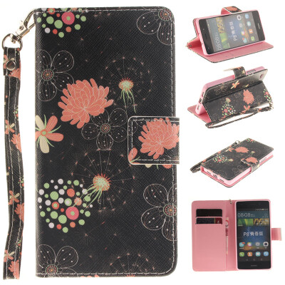 

Colorful flowers Design PU Leather Flip Cover Wallet Card Holder Case for HUAWEI P8 Lite