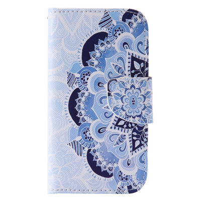 

Blue Flower Design PU Leather Flip Cover Wallet Card Holder Case for SAMSUNG J120 J12016