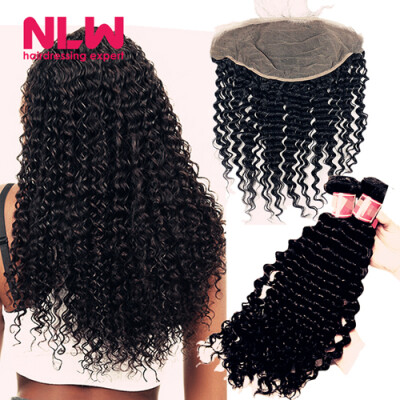 

13" x 4" Unprocessed 8A Brazilian Virgin Hair curly Lace frontal With 2 pcs Brazilian Virgin Hair Bundles Weaves