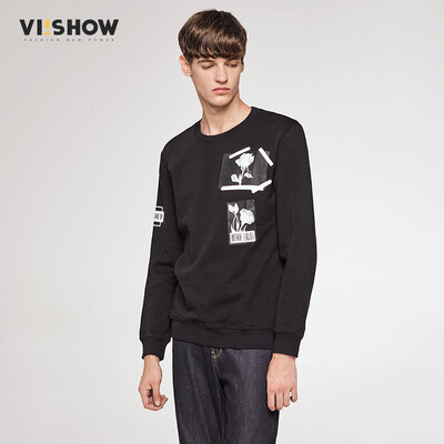 

Wei Xiu (viishow) sweater men's round neck plant flowers printed student sets of sweater youth jacket tide WDE14631 black