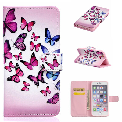 

Pink and blue butterfly Design PU Leather Flip Cover Wallet Card Holder Case for IPHONE 6/6S