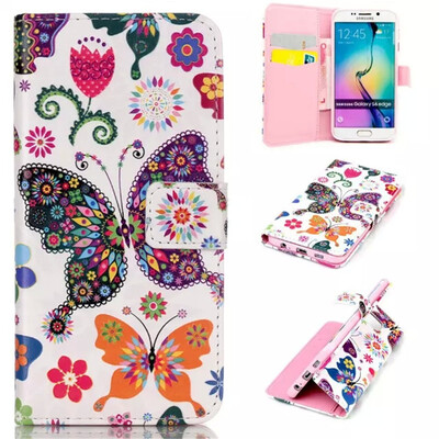 

Colorful Butterfly Design PU Leather Flip Cover Wallet Card Holder Case for SAMSUNG GALAXY S6 Edge
