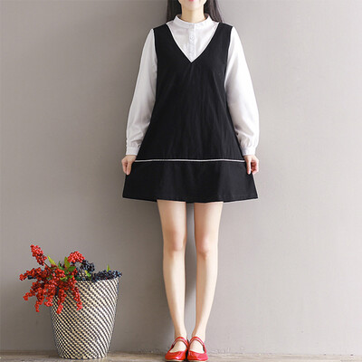 

CITYPLUS Wensheng black&white classic casual loose collar long sleeve fake two-piece dress CWQZ172361 black&white fight color