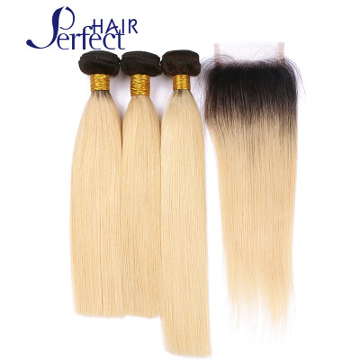 

8A Ombre Virgin Brazilian Straight Hair 3 Bundles With Closure 1B613 Blonde Human Hair Weave Ombre Brazilian Hair With Closure