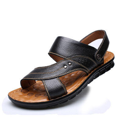 

Yichi EGCHI sandals men cooler outdoors first layer of cowhide breathable sandals 12129 black 42