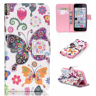 

Colorful Butterfly Design PU Leather Flip Cover Wallet Card Holder Case for IPHONE 5C