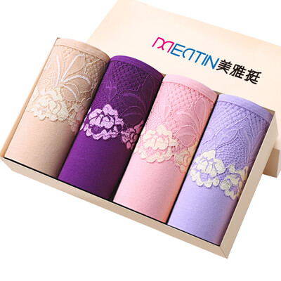 

Jingdong supermarket] beauty Ya Ting [4 loaded] sexy lace ladies underwear women in the waist cotton crotch trousers color + purple + pink + light purple  code