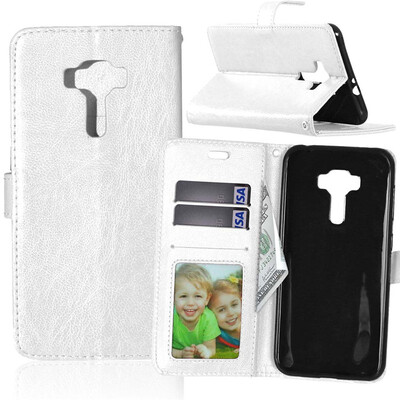 

White Style Classic Flip Cover with Stand Function and Credit Card Slot for Asus Zenfone 3 ZE552KL