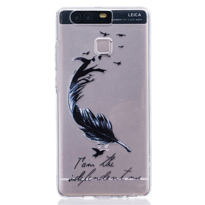 

Черные перья Pattern Мягкий Тонкий TPU Резиновый Силиконовый гель Чехол для HUAWEI P9