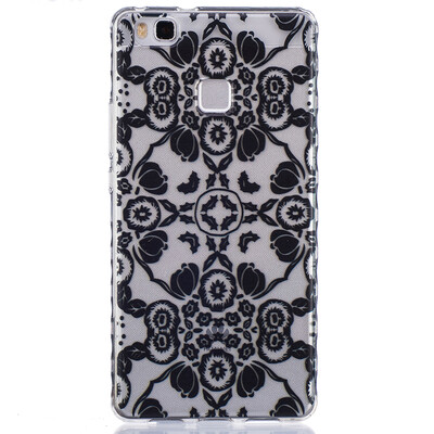 

Black flowers Pattern Soft Thin TPU Rubber Silicone Gel Case Cover for HUAWEI P9 Lite