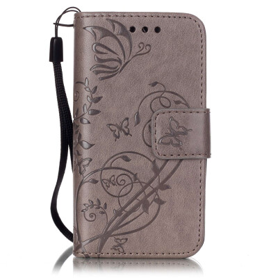 

Gray Flower Design PU Leather Flip Cover Wallet Card Holder Case for IPHONE 4S