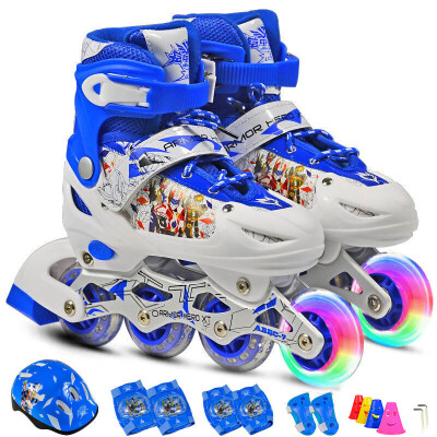 

Armor warrior flash wheel set skates children men and women pulley shoes adjustable roller skates skates KJ-335 S blue