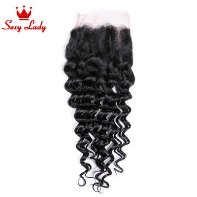 

Deep wave curly hair peruvian virgin hair lace closure 4X4 swiss lace 7A rosa hair peruvian deep curly weave human hair closure