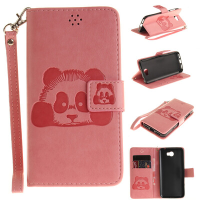

Pink Panda Style Embossing Classic Flip Cover with Stand Function and Credit Card Slot for HUAWEI Y5 II