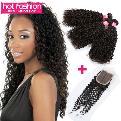 

8A Indian Virgin Hair With Closure 3 Bundles Human Hair With Closure Human Indian Curly Virgin Hair With Closure Free Shipping