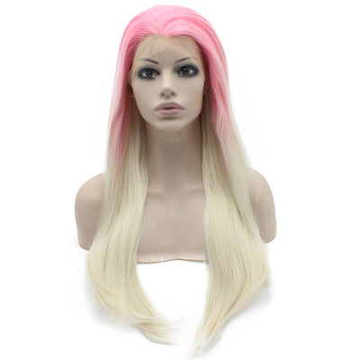 

Long Straight Ombre Pink Blonde Two Tone Lace Front Wig