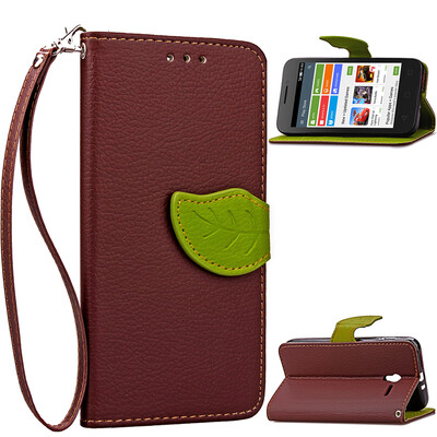

Brown Design PU Leather Flip Cover Wallet Card Holder Case for Alcatel OneTouch Pixi3 45