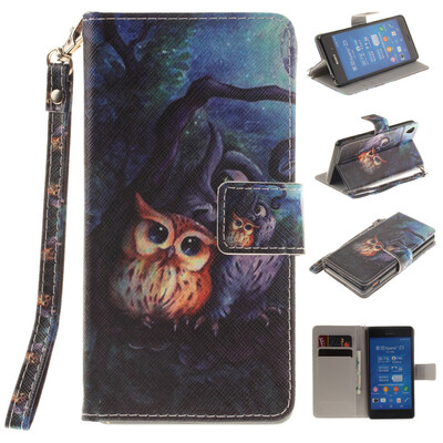 

Oil painting owl Design PU Leather Flip Cover Wallet Card Holder Case for SONY Xperia Z3