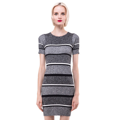 

UR Women's Fashion Striped с коротким рукавом Tight Knit YV34R9FN0001 Deep Black L