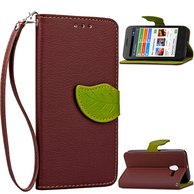 

Brown Design PU Leather Flip Cover Wallet Card Holder Case for Alcatel OneTouch Pixi3 4.0