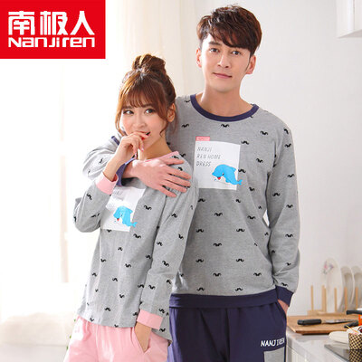 

Antarctic Nanjiren cotton pajamas home service men&women couples pajamas can wear long sleeves sets of cotton leisure home service suit female lovely dolphin L