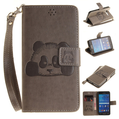 

Gray Panda Style Embossing Classic Flip Cover with Stand Function and Credit Card Slot for SAMSUNG GALAXY Grand Prime G530