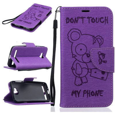 

Purple Bear Style Embossing Classic Flip Cover with Stand Function and Credit Card Slot for HUAWEI Y3 II