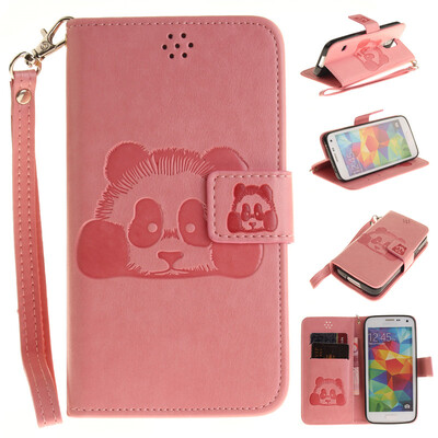 

Pink Panda Style Embossing Classic Flip Cover with Stand Function and Credit Card Slot for SAMSUNG GALAXY S5