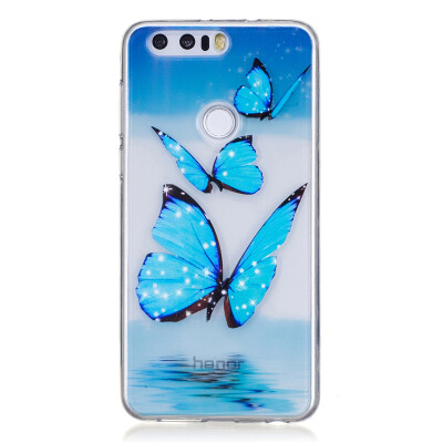 

Blue butterfly Dress girl Pattern Soft Thin TPU Rubber Silicone Gel Case Cover for HUAWEI Honor 8