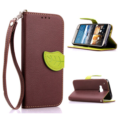 

Brown Design PU Leather Flip Cover Wallet Card Holder Case for HTC One M9