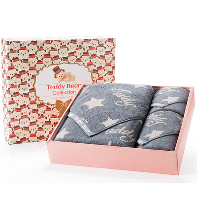 

Grace Teddy Bear Collection Серия Hyun Star Light Хлопок Жаккард Awati Длинный кашемир Хлопок Полотенце Подарочная коробка Трёхкомпонентное полотенце для ванной * 1 Полотенце * 2 Серый