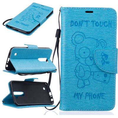 

Light blue Bear Style Embossing Classic Flip Cover with Stand Function and Credit Card Slot for LG K10