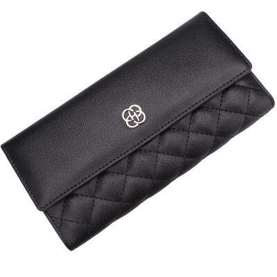 

Red Valley HONGU wallet female leather long wallet three fold multi-function Lingge clutch H10503108 dark