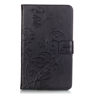 

Black Flower Design PU Leather Flip Cover Wallet Card Holder Case for SAMSUNG T715