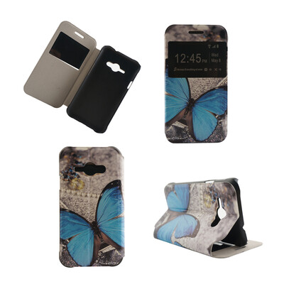 

Blue Butterfly Design PU Leather Flip Cover Wallet Card Holder Case for Samsung Galaxy J1 Ace