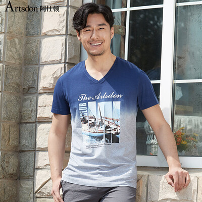 

Футболка с коротким рукавом Aston Men Fashion Print Slim T-Shirt Tide Blue 170 / M A15211465