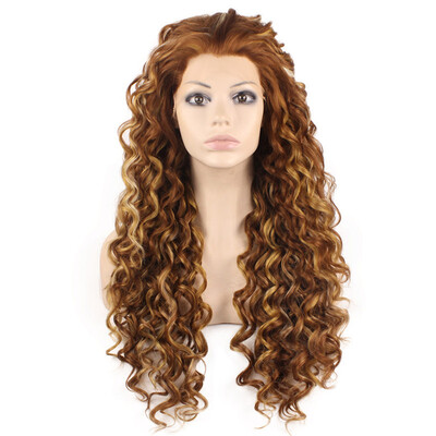 

Iwona Synthetic Hair Lace Front Long Curly Highlight Auburn Wig
