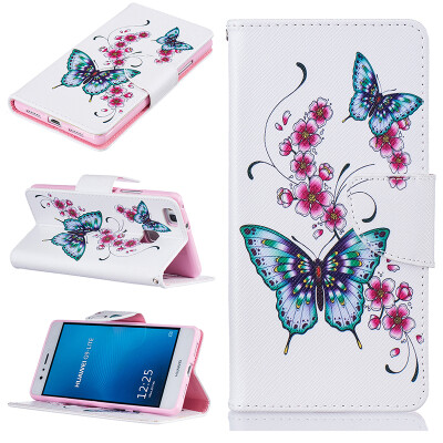 

Peach butterfly Design PU Leather Flip Cover Wallet Card Holder Case for HUAWEI P9 Lite