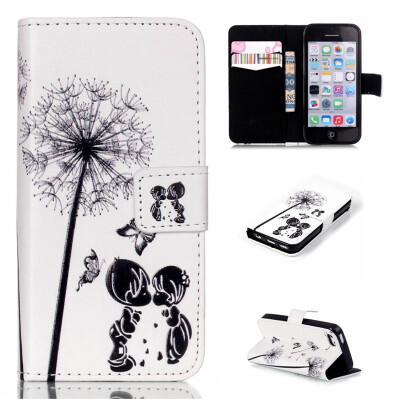 

Children and dandelion Design PU Leather Flip Cover Wallet Card Holder Case for IPHONE 5C