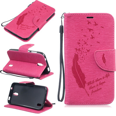 

Rose red Feathers and birds Style Embossing Classic Flip Cover with Stand Function and Credit Card Slot for HUAWEI Y625