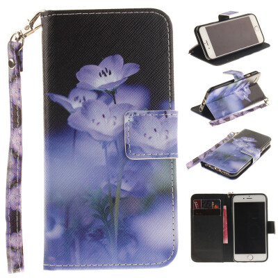 

Blue flower Design PU Leather Flip Cover Wallet Card Holder Case for IPHONE 66S