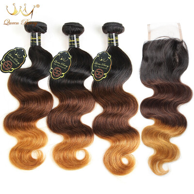 

8A Grade Ombre 3 bundles Brazilian Hair With Closure 1B430 ombre Brazilian Virgin Ombre Hair With Closure Hair Extension