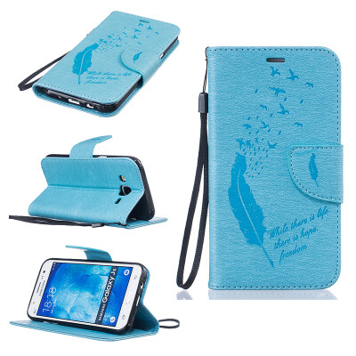 

Light blue Feathers and birds Style Embossing Classic Flip Cover with Stand Function and Credit Card Slot for SAMSUNG Galaxy J5